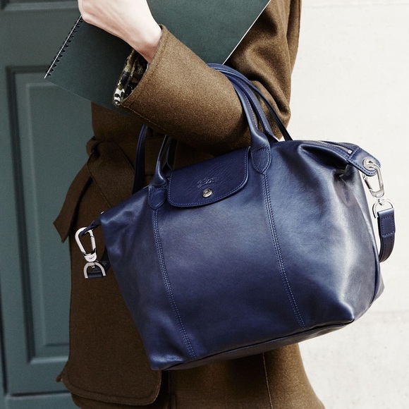 longchamp navy leather bag